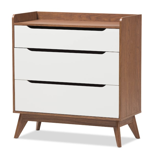 Baxton Studio Brighton Mid-Century White and Walnut Wood 3-Drawer Storage Chest 137-7494 - main